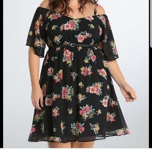 Torrid black floral off shoulder dress